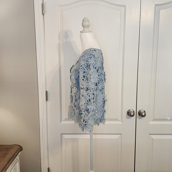 Boston Proper Floral Lace Blouse - Light Blue - Picture 10 of 12